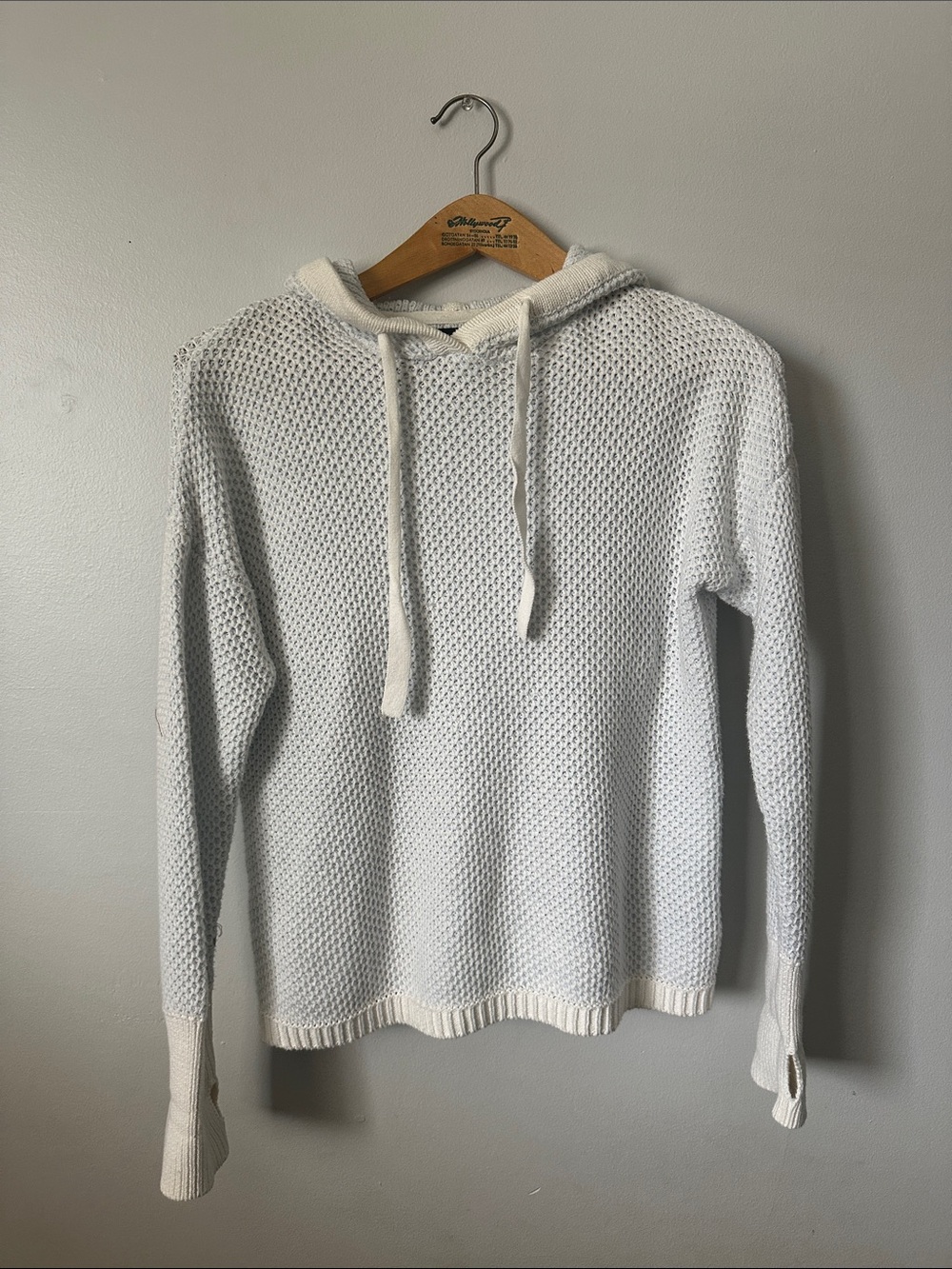Rachel Zoe White and Grey Open-Weave Hooded Pullover Sweater Size M